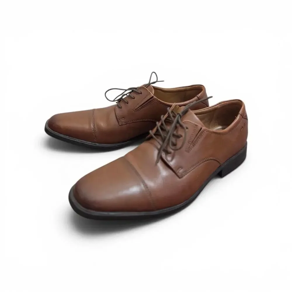 Clarks Collection Mens 12 M Brown Leather Cap Toe Oxford Dress Shoes Lace Up